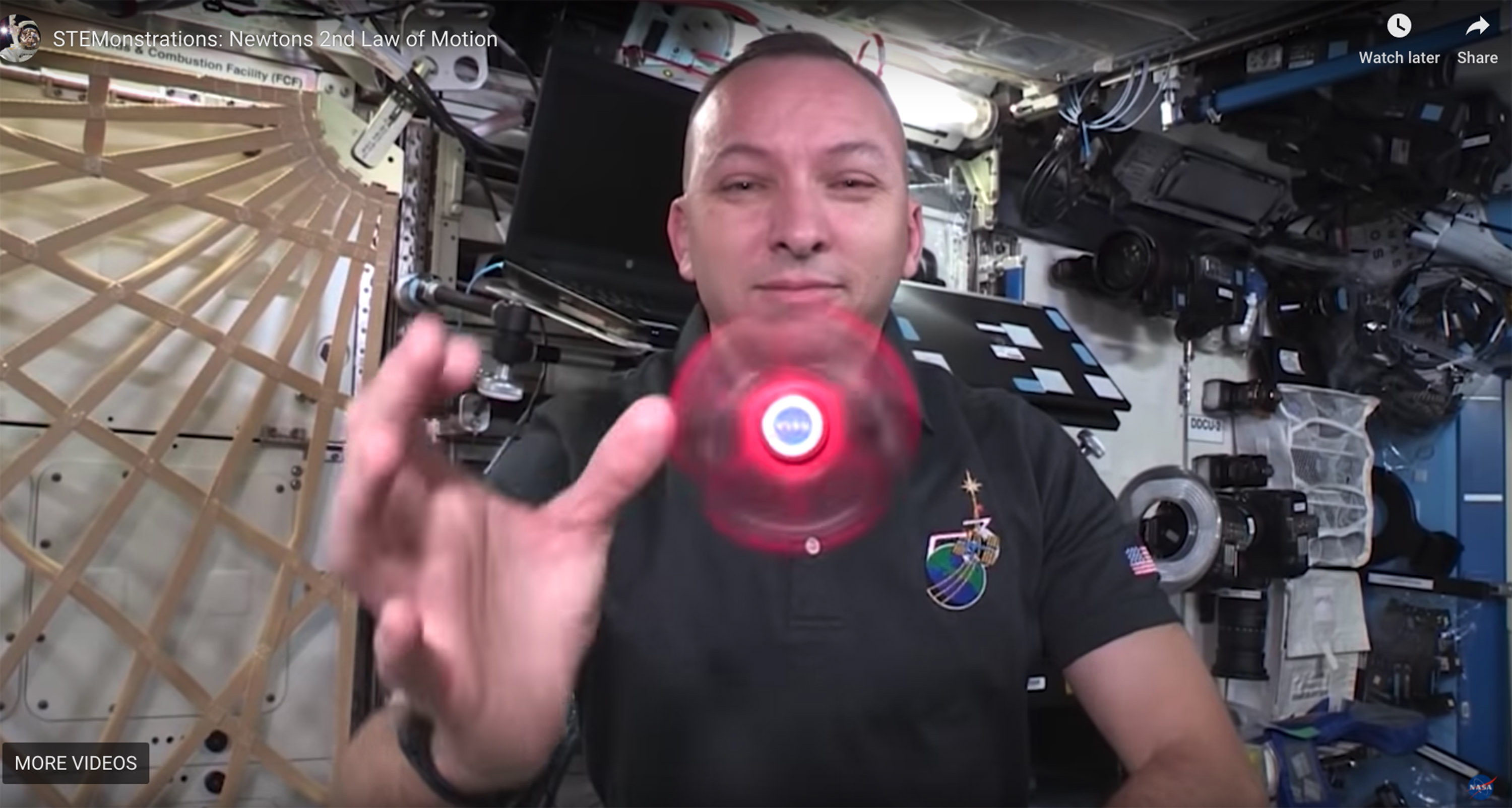 NASA astronaut Randy Bresnik teaches science, technology, engineering, and math concepts to youth during a video learning session from the International Space Station. Image courtesy of NASA. 