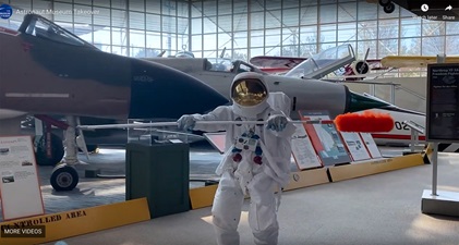 The Museum of Flight in Seattle spotted an astronaut cleaning aircraft and dancing in the exhibit area. Image from YouTube courtesy of the Museum of Flight.