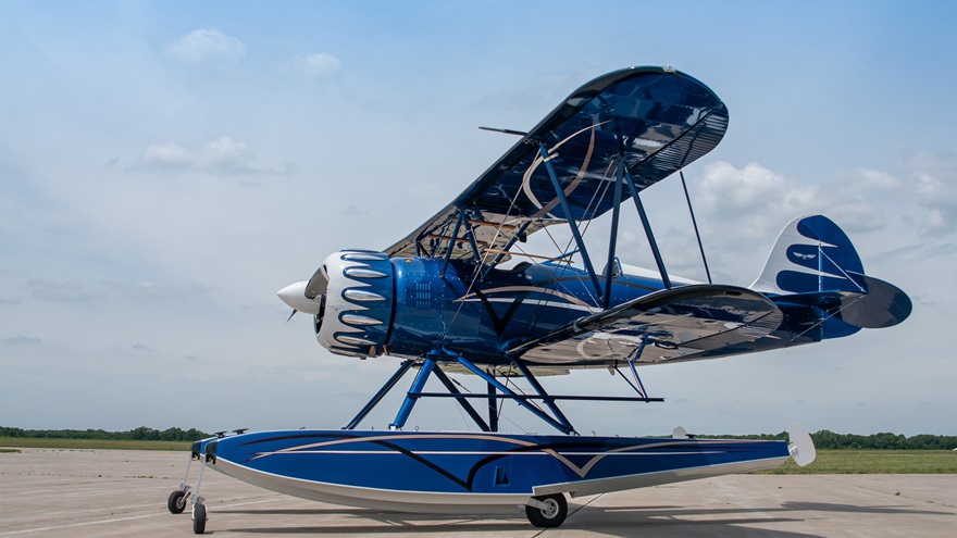 Waco Aircraft Corp. will soon deliver the third YMF-5F amphibian, this one in blue. Photo courtesy of Waco Aircraft Corp.