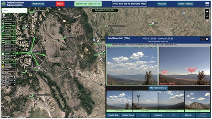 Colorado state aviation officials and AOPA celebrated on August 4 news that 52 weather cameras have been activated and integrated into an FAA website that provides a range of weather products. This screen grab from weathercams.faa.gov shows a recent set of views from Bald Mountain. Click the image to visit the page.