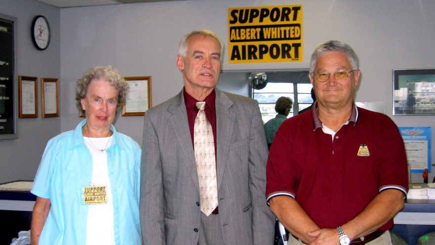 Ruth Varn, pictured here with AOPA's Bill Dunn, and then-AOPA Airport Support Network volunteer Jack Tunstill, assisted in the effort to save Albert Whitted Field in St. Petersburg, Florida.
