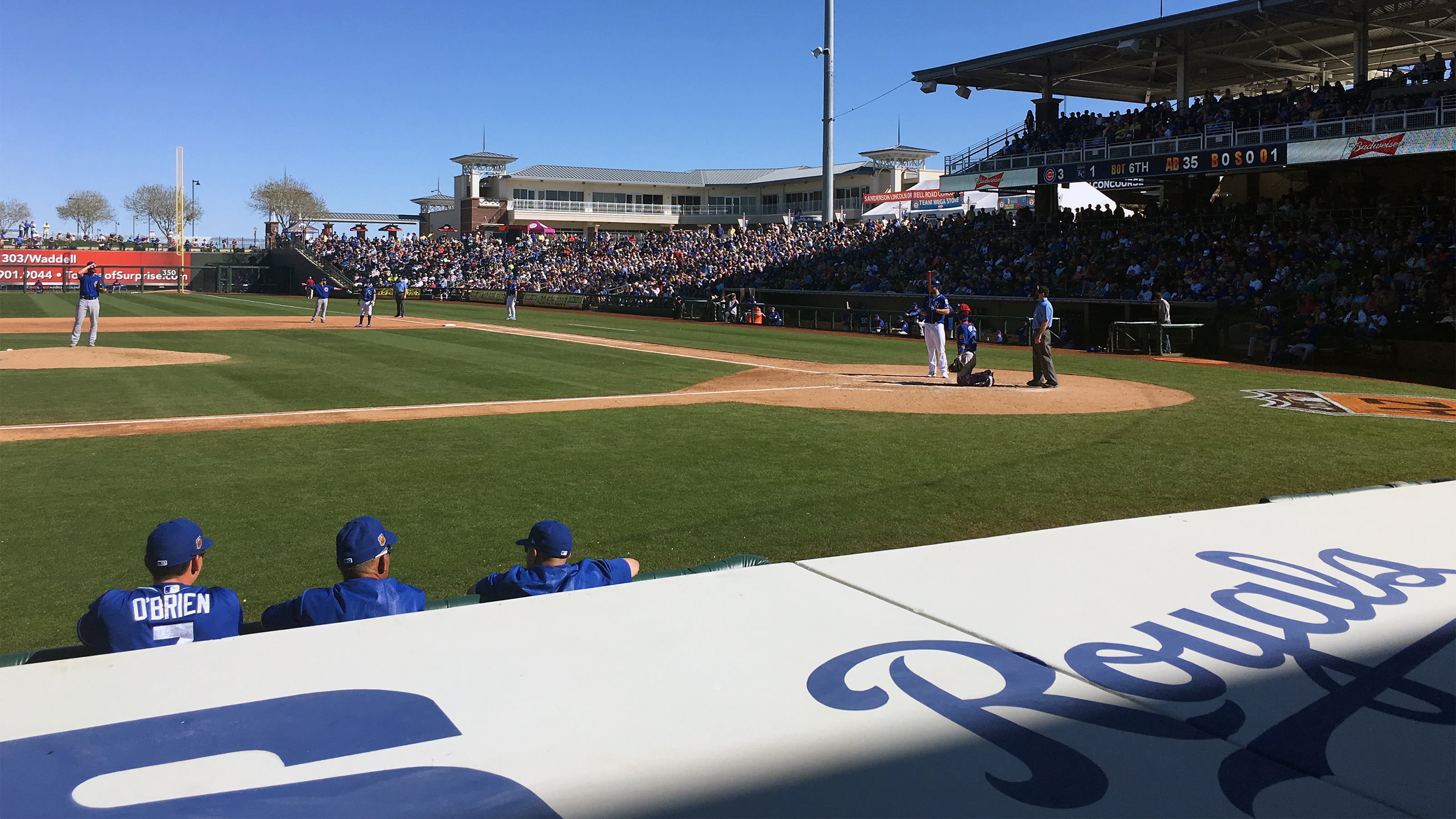 Tickets close to the field at most Cactus League stadiums won’t cost a fortune. Because the largest ballpark seats 15,000, you’ll feel closer to the action no matter where you sit. Photo by MeLinda Schnyder.