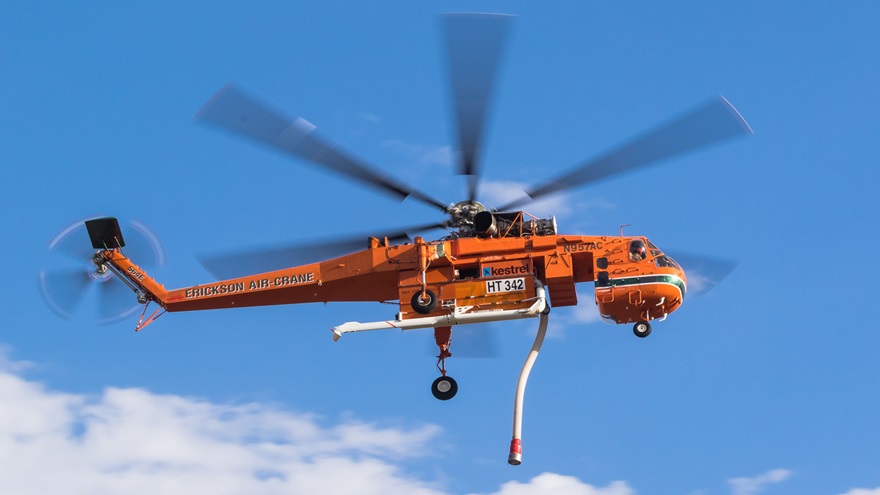 Erickson announced at HAI Heli-Expo 2020 that it will begin new production of its legacy S-64 Air Crane. Most Air Cranes flying today are upgraded and certified former U.S. Army CH-54s. Photo courtesy of Erickson Inc.
