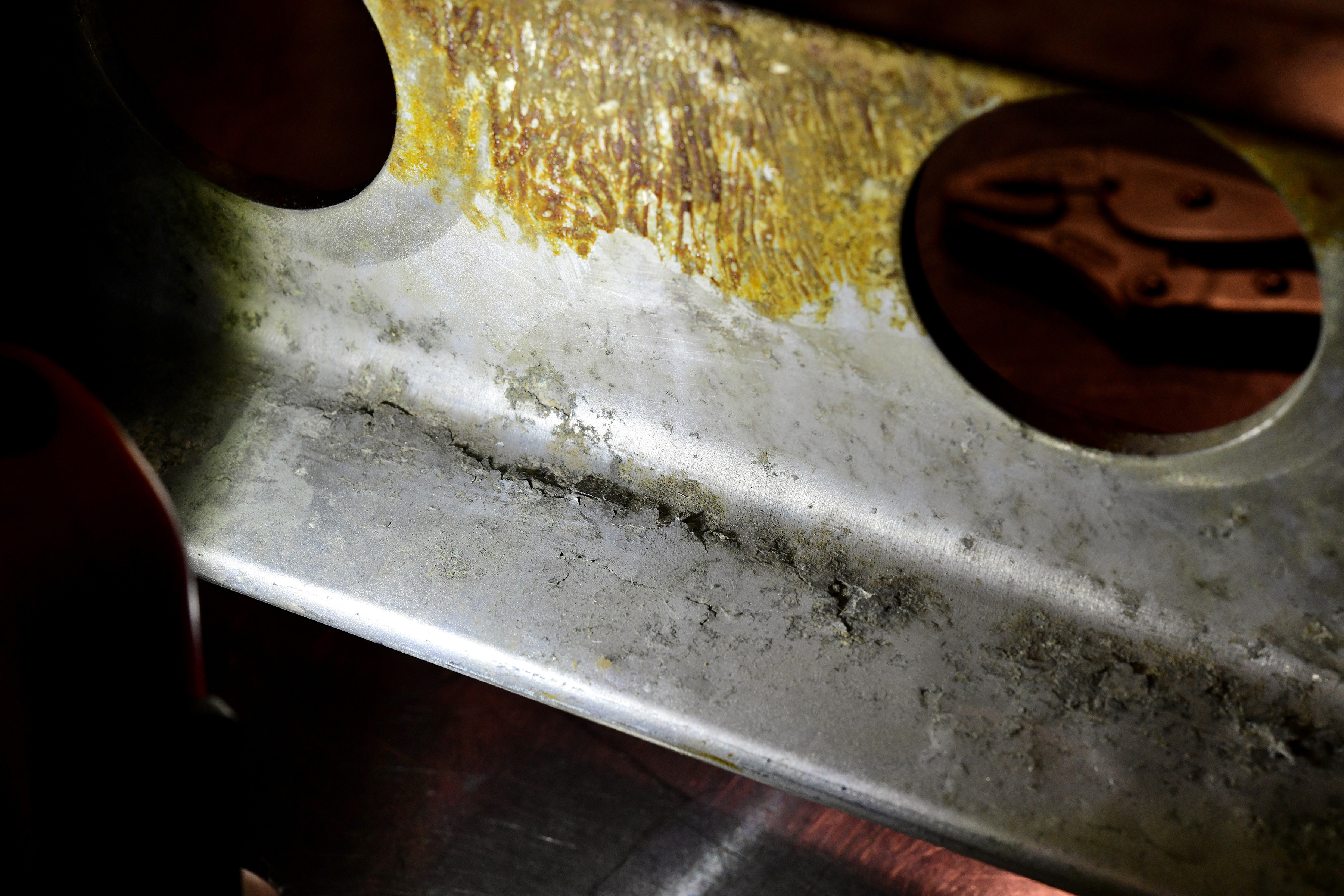 A Cessna 210 wing spar carrythrough with significant corrosion. Photo by Mike Collins. 
