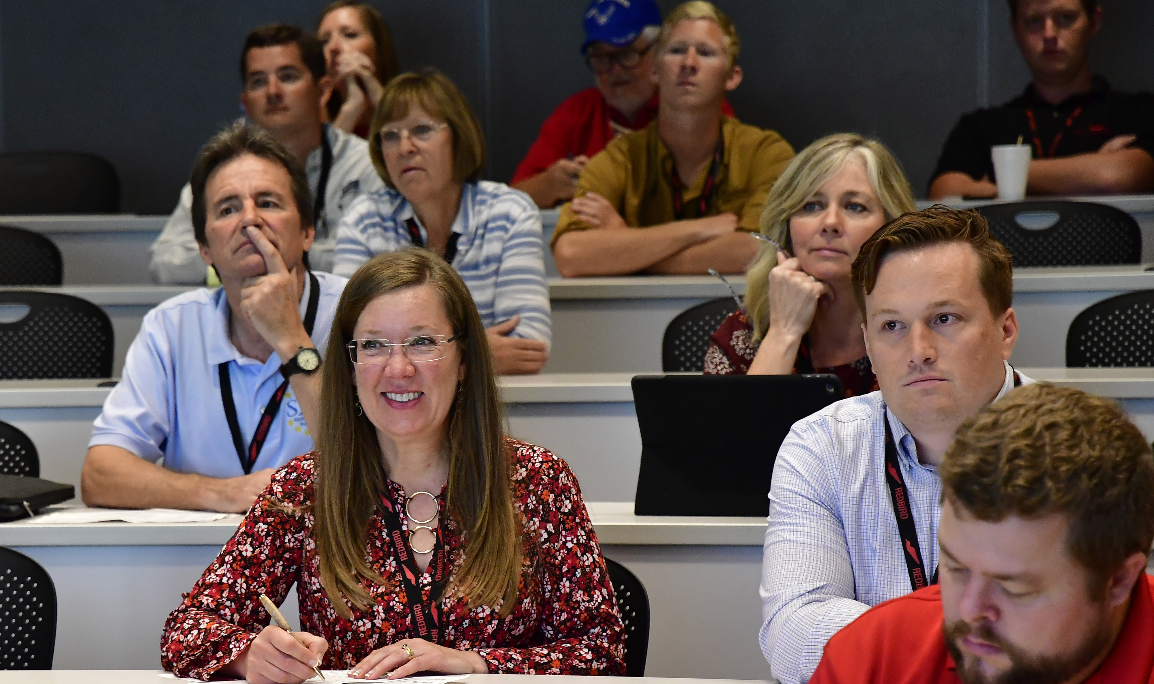 SkyTrek Alaska founder Jamie Patterson-Simes takes notes during the 2018 Redbird Migration held at the AOPA You Can Fly Academy in Frederick, Maryland. Photo by David Tulis.