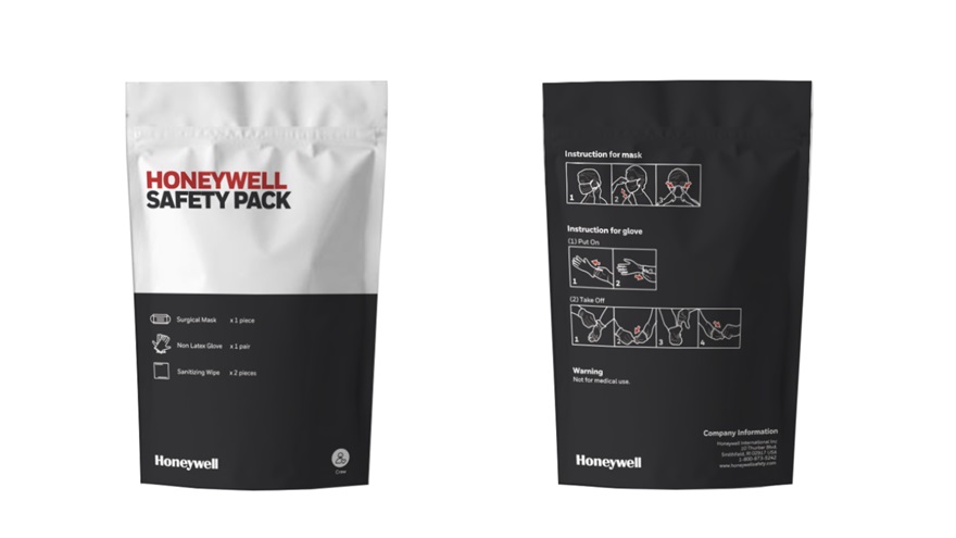 Honeywell offers safety packs for airline passengers and crew members flying during and after the coronavirus pandemic. Image courtesy of Honeywell.