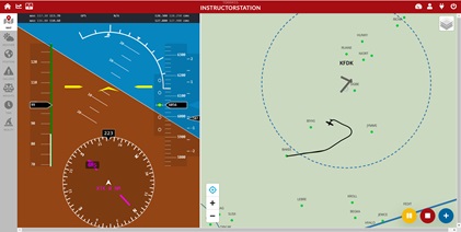 Redbird Connect allows flight instructors to see and to coach their students performing maneuvers in a Redbird FMX flight simulator while practicing social distancing measures. Photo courtesy of Redbird Flight Simulations.