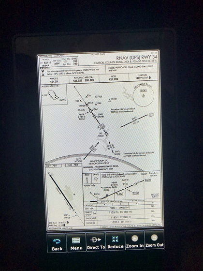 GPS Runway 34 approach plate for Carroll County Regional Airport/Jack B. Poage Field on the Garmin aera 760. Photo by Dave Hirschman.