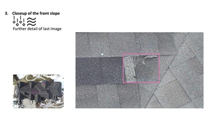 An example of the type of report that can be produced from a drone inspection, with an annotation to explain the close-up. Image courtesy of Tom Powers.
