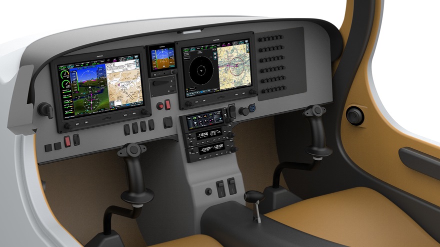 The eFlyer 2's instrument panel will feature a full complement of Garmin 3GX Touch avionics. Image courtesy of Bye Aerospace.