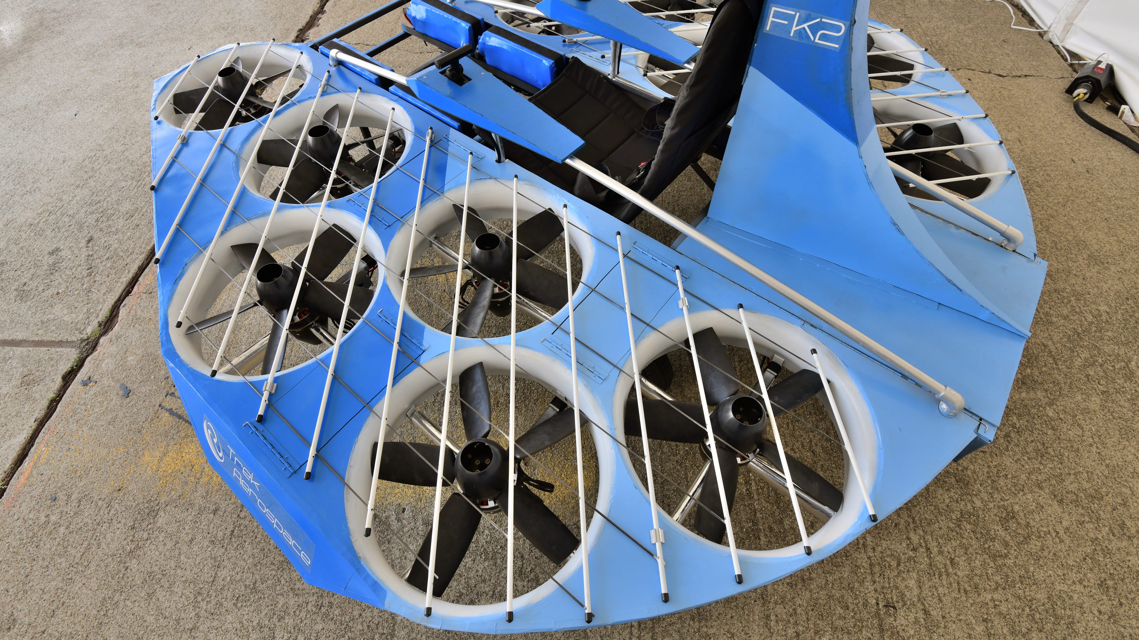 Trek Aerospace designed the Trek FK2 to compete for the GoFly Prize. This latest iteration of the design has not yet flown. The company designs and sells shrouded propellers. Photo by Mike Collins.