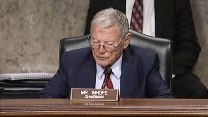 Sen. Jim Inhofe chairs a committee hearing about the Ligado Networks wireless network proposal on May 6. Image courtesy of the United States Senate Committee on Armed Service.