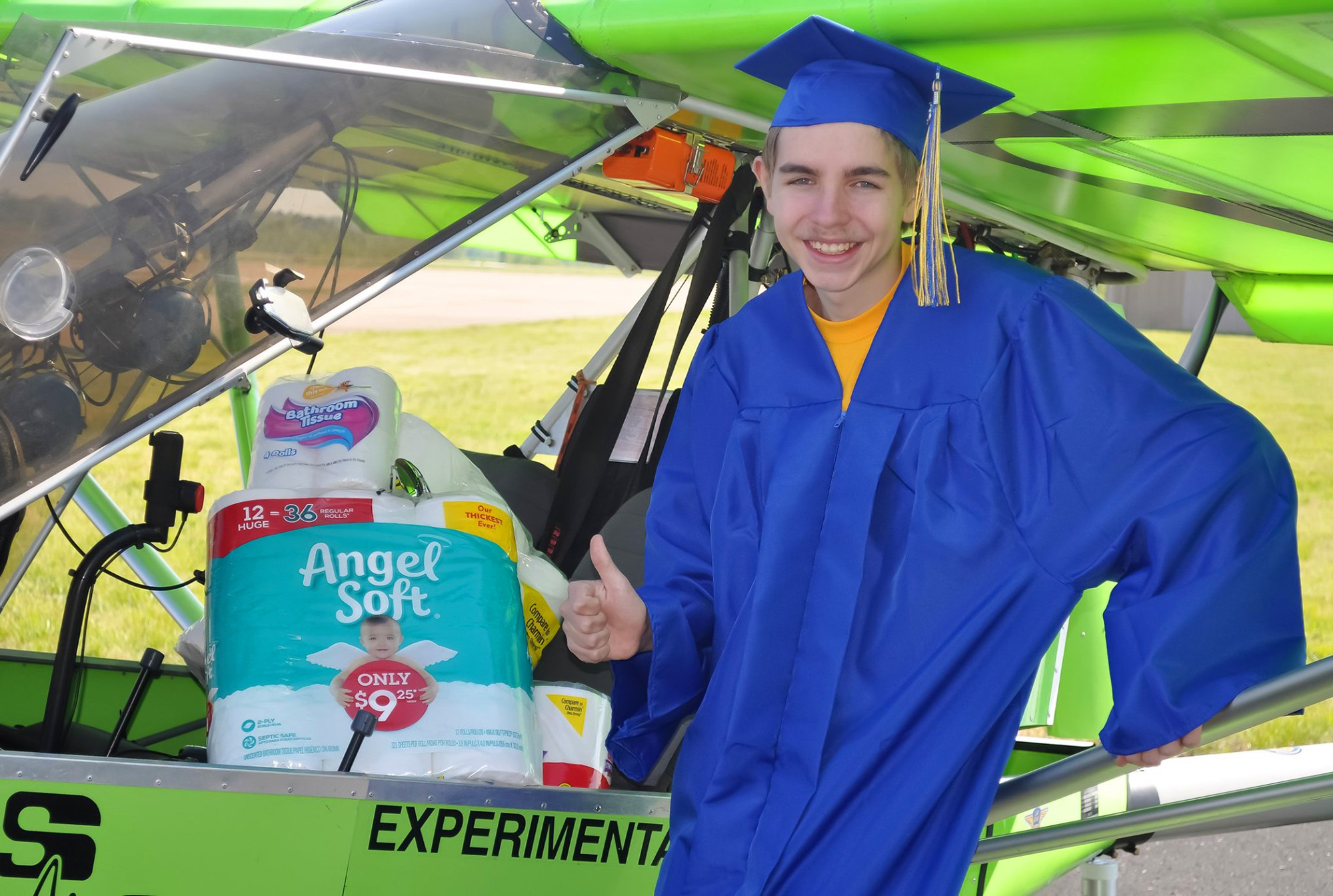 Dale Swenson is graduating from Riverside High School in Tennessee and plans to attend Middle Tennessee State University in pursuit of an aviation career, wrote flight instructor Carl Blevins. “He earned his glider certificate when he turned 16 and his powered aircraft certificate at age 17. He also has tailwheel and high-performance endorsements. Dale flew over his senior parade instead of driving in it, and has been an AOPA member for years.” Photo courtesy of Carl Blevins.