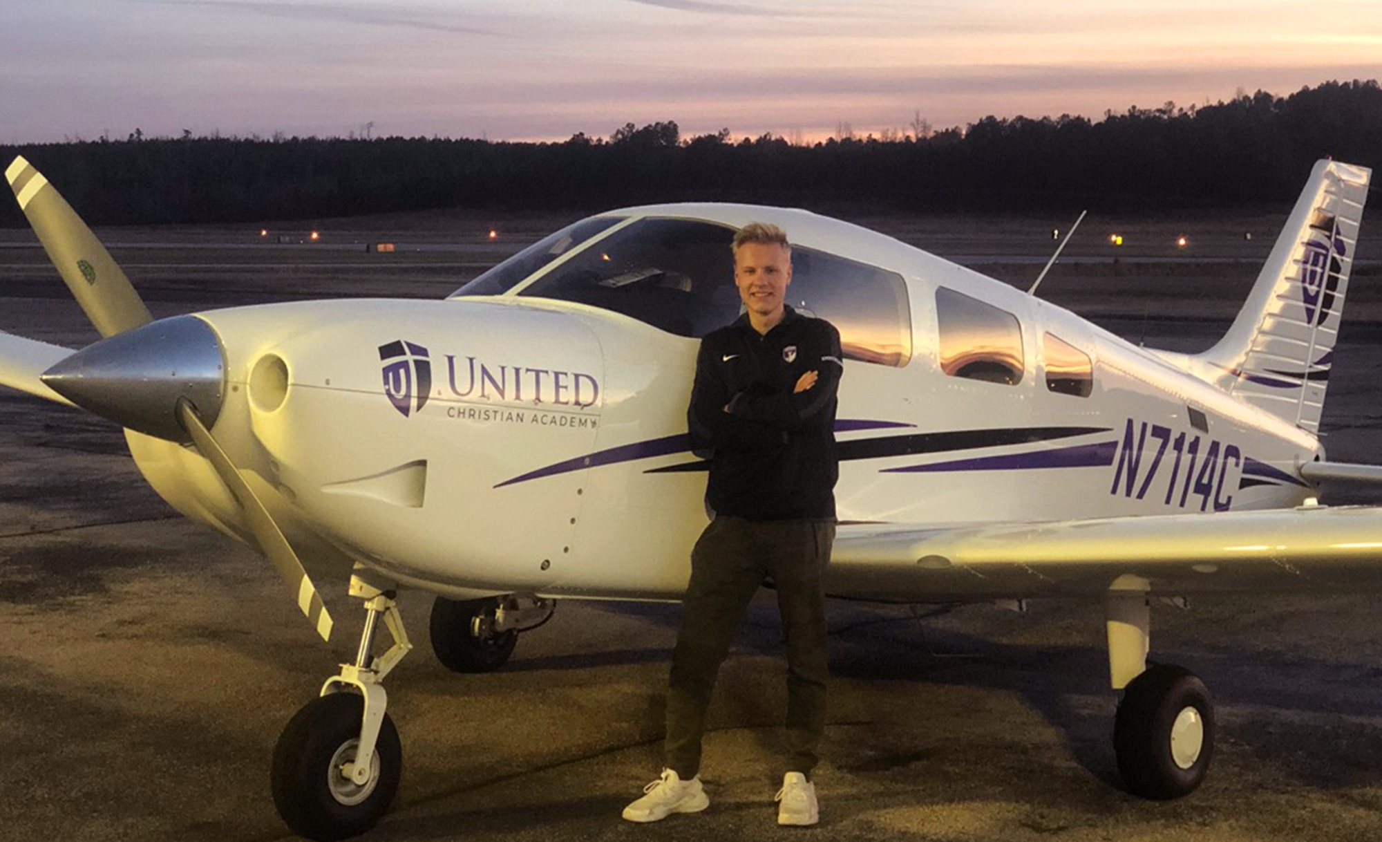 Drew Emberland, a senior at United Christian Academy in Bloomington, Minnesota, soloed on January 6 and anticipates earning his private pilot certificate soon. He will attend Minnesota State University in Mankato to pursue a commercial pilot career. Photo courtesy of Gene Poole, United Christian Academy math and aviation teacher.      