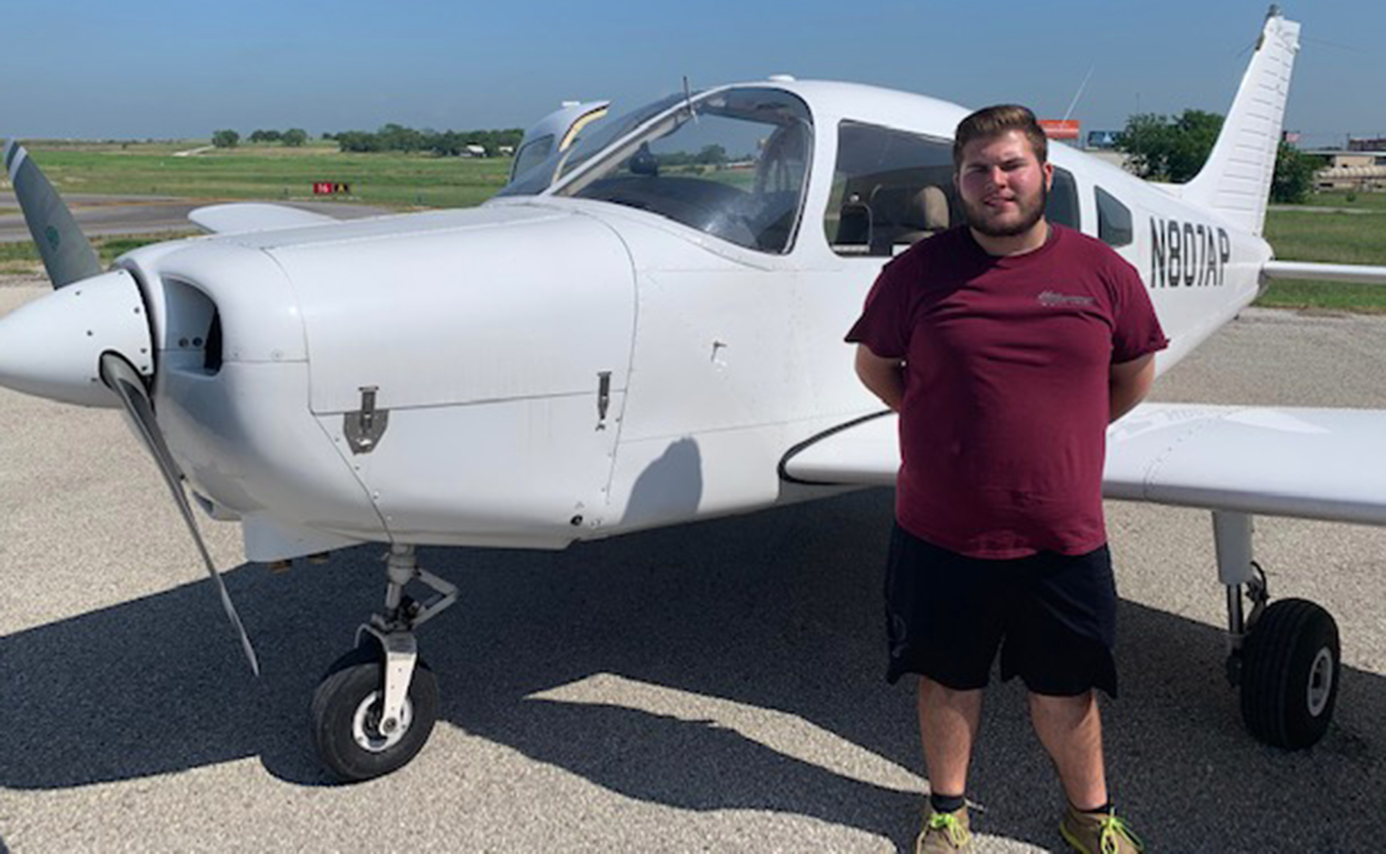 Dylan Kotara, a senior graduating from Karnes City High School in Texas, has completed a full simulator course and is beginning his private pilot lessons. Kotara has completed three aviation classes offered by Karnes City High School. Photo courtesy of David Purser.