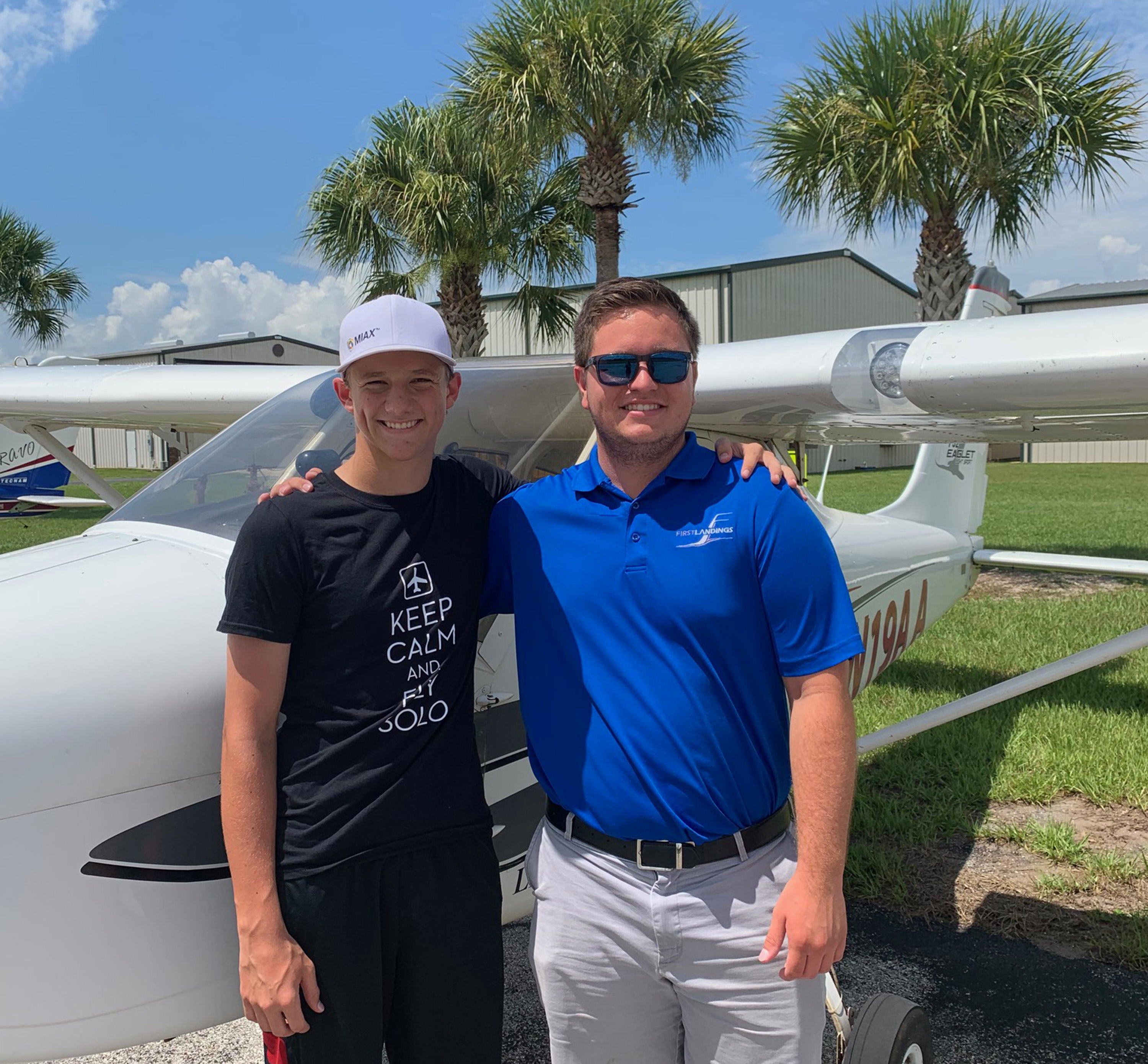 Kyler Van Genderen, left, with instructor Braden Garmin, graduated from Timber Creek High school in Orlando, where was in the Air Force JROTC and the Honors Ground School program through Embry-Riddle Aeronautical University. He is pursuing mechanical engineering at the University of Central Florida, with dreams of becoming a U.S. Air Force pilot, wrote his mom, Rhonda. Kyler has 40 flight-hours with First Landings Aviation in Apopka. Photo courtesy of Rhonda Van Genderen.