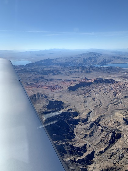Clear blue skies are a treat on this flight to deliver goggles for health care workers. 