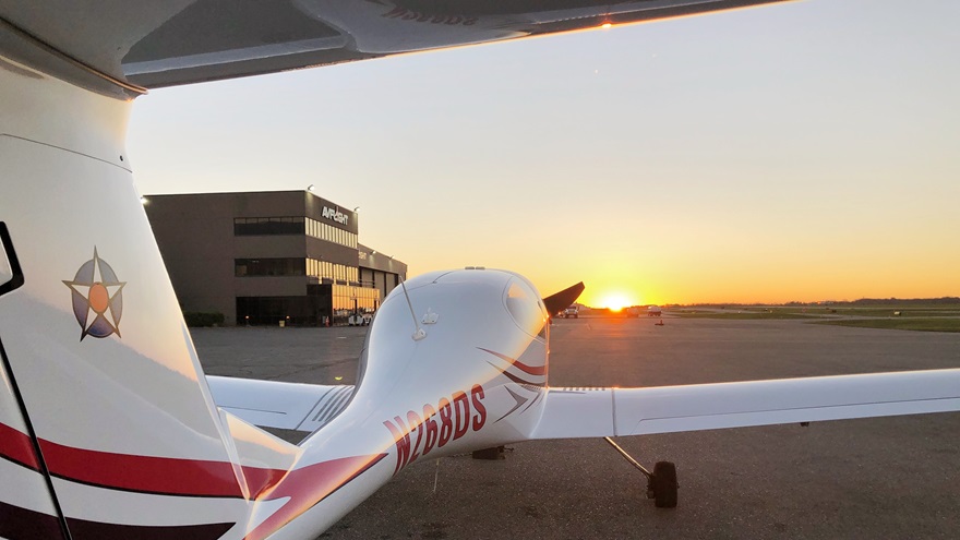 A Diamond DA-40 operated by OnCore Aviation pauses on the ramp at the growing flight school's original Rochester, New York, location. Photo courtesy of OnCore Aviation.