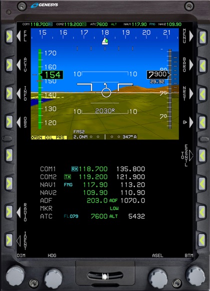 The new Genesys Digital Radio interfaces with other Genesys flight instruments. Image courtesy of Genesys Aerospace.