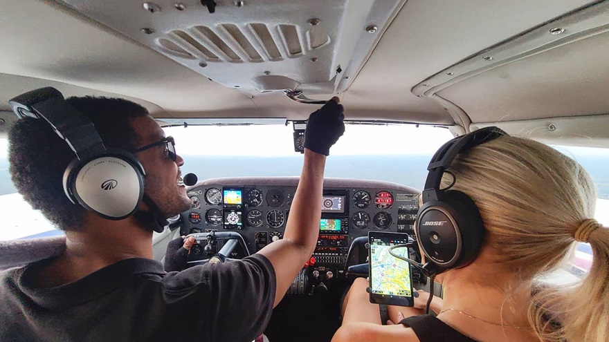 Jonathan Gray flies with Stephanie Goetz. Photo courtesy of Stephanie Goetz. 