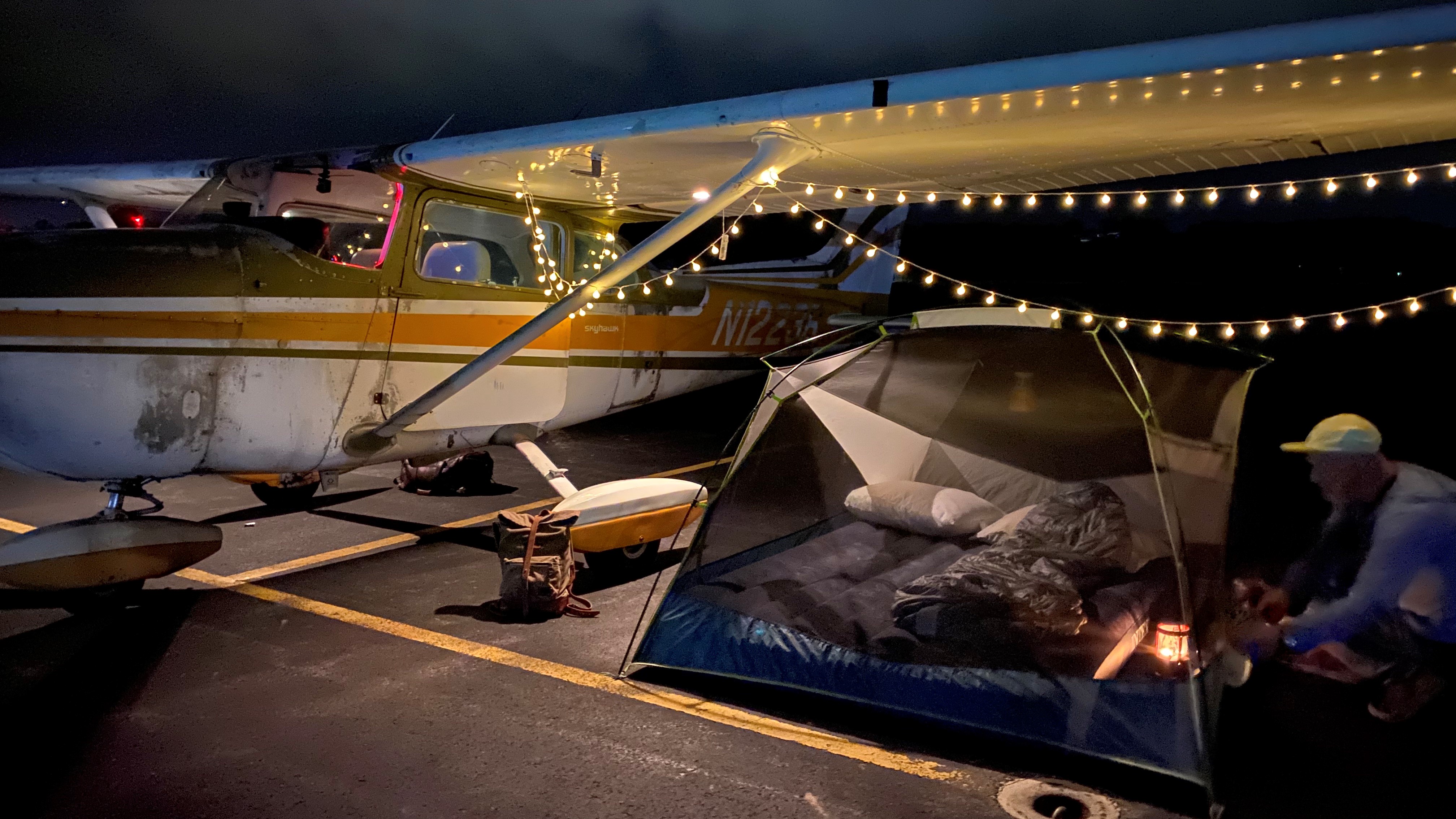 Lights add some flair to Filip Wolak and Sarah Tamar’s “flamping” set up. Photo by Sarah Tamar. 