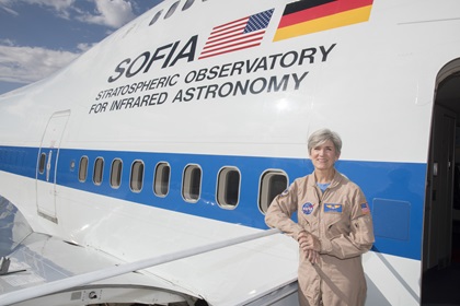 NASA pilot Elizabeth Ruth joined the SOFIA flight operations team in 2016, the first woman tapped to fly the telescope. Photo by Lauren Hughes, courtesy of NASA.