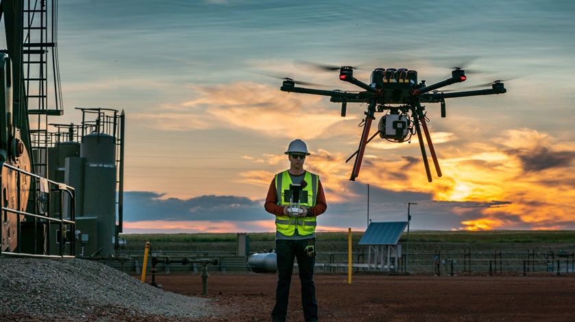 North Dakota-based unmanned aircraft systems operator SkySkopes conducts infrastructure inspections for the oil and gas industry. Photo courtesy of SkySkopes.