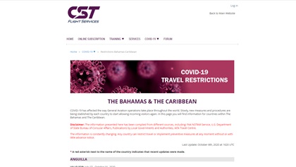 CST Flight Services offers free information to pilots regarding COVID-19 travel restrictions and procedures for flying to the Bahamas, the Caribbean, Mexico, and Central and South America. Click on the image to visit the website.