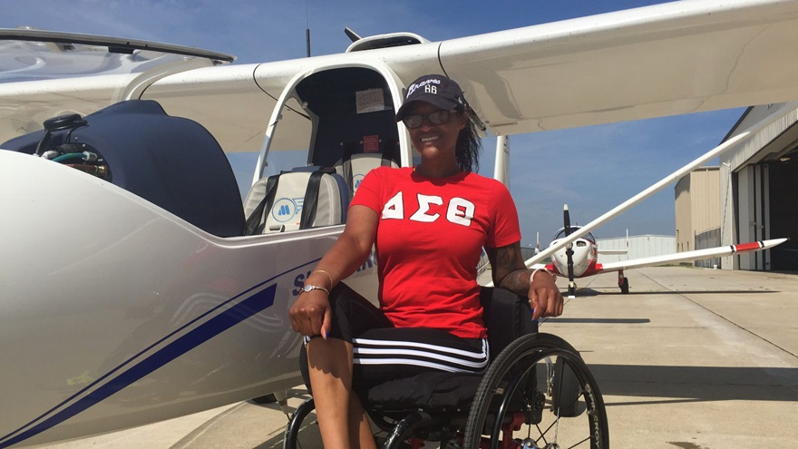 Leslie Irby benefited from an Able Flight Scholarship and earned a pilot certificate after training at Purdue University. A new partnership between Able Flight and the Unmanned Safety Institute will make drone opportunities available to scholarship recipients. Photo courtesy of Able Flight.