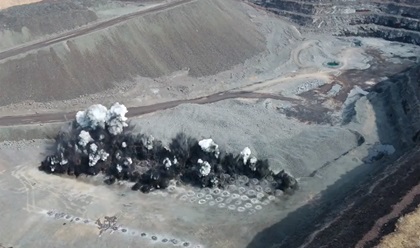 Aerial observers look for abnormalities during a typical mine blast. Photo courtesy of ArcelorMittal USA.