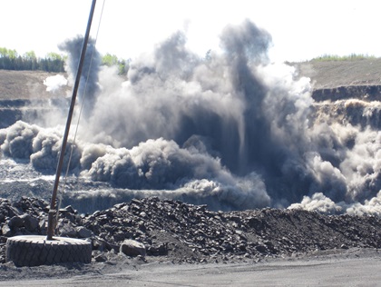 A Minnesota mine is blasted during the ore extraction process at ArcelorMittal USA. Photo courtesy of ArcelorMittal USA.