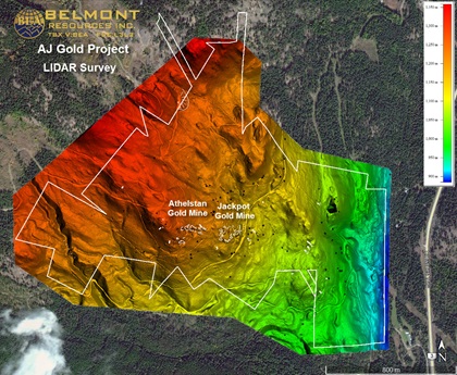 A lidar survey performed by Pioneer Exploration Consultants for Belmont Resources Inc. Lidar imaging revealed roads previously unknown to Belmont; the images can be overlaid on a magnetic survey of the same area for more guidance on where to drill. Image courtesy of Belmont Resources Inc.