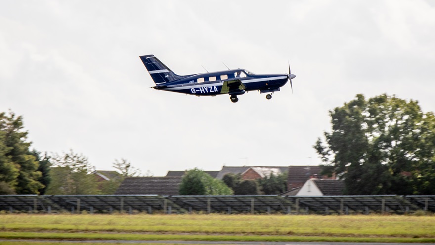 ZeroAvia’s Piper test aircraft flew with a hydrogen fuel cell supplying power to the electric motor on September 24 in Cranfield, England. Photo courtesy of ZeroAvia.