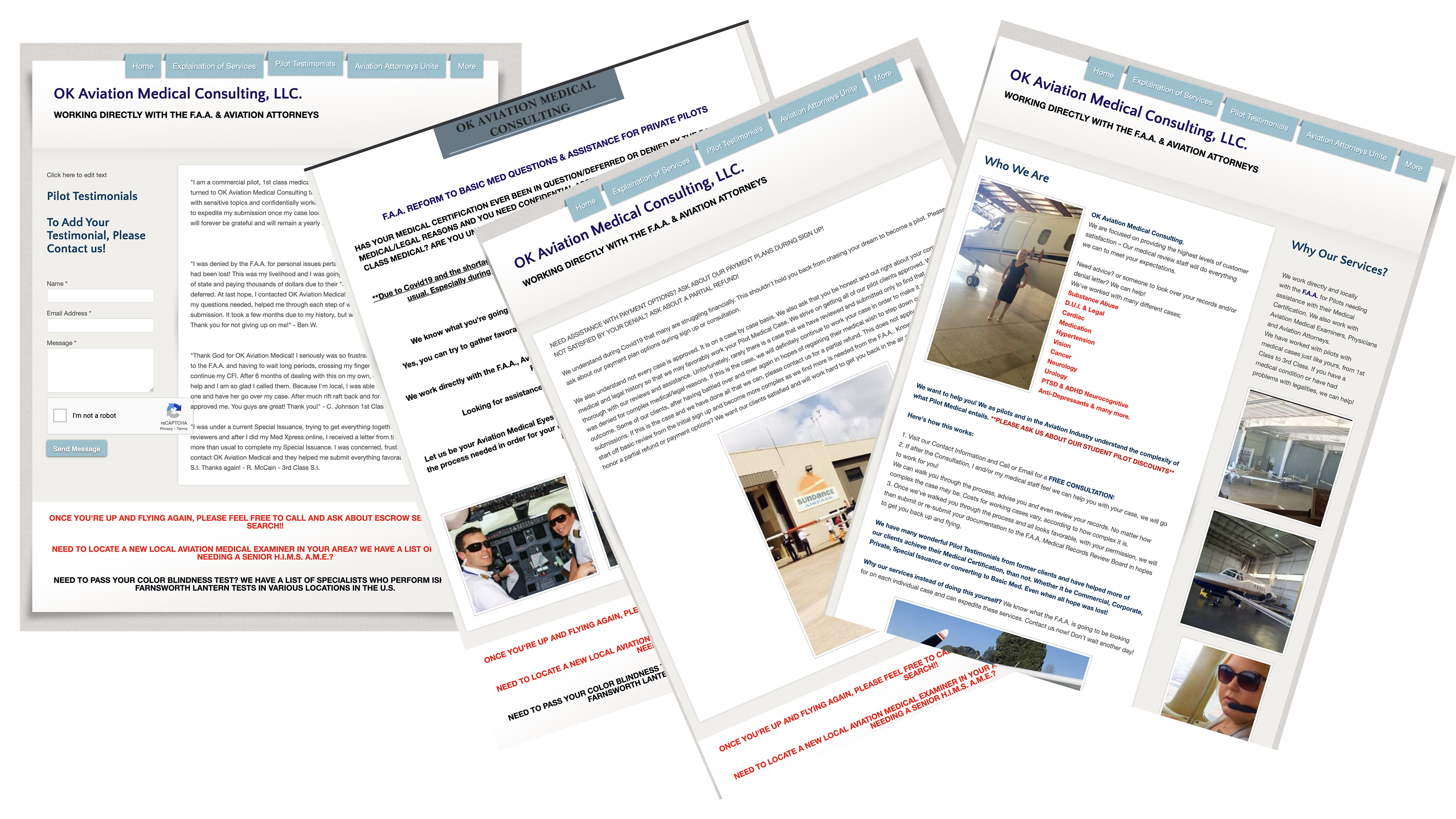 Images recorded by AOPA on March 30 show how services were advertised on www.okaviationmedicalconsulting.com. The website was offline after Gordon was arrested on March 30. 