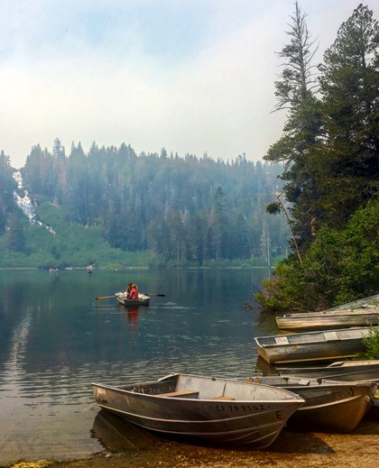 At 8,600 feet, Twin Lakes—a single lake with a narrow choke in the middle—is the lowest lake in the Mammoth Lakes Basin and the only one accessible by car year-round. Boat rentals are available in the summer for fishing and recreation. Photo by MeLinda Schnyder.