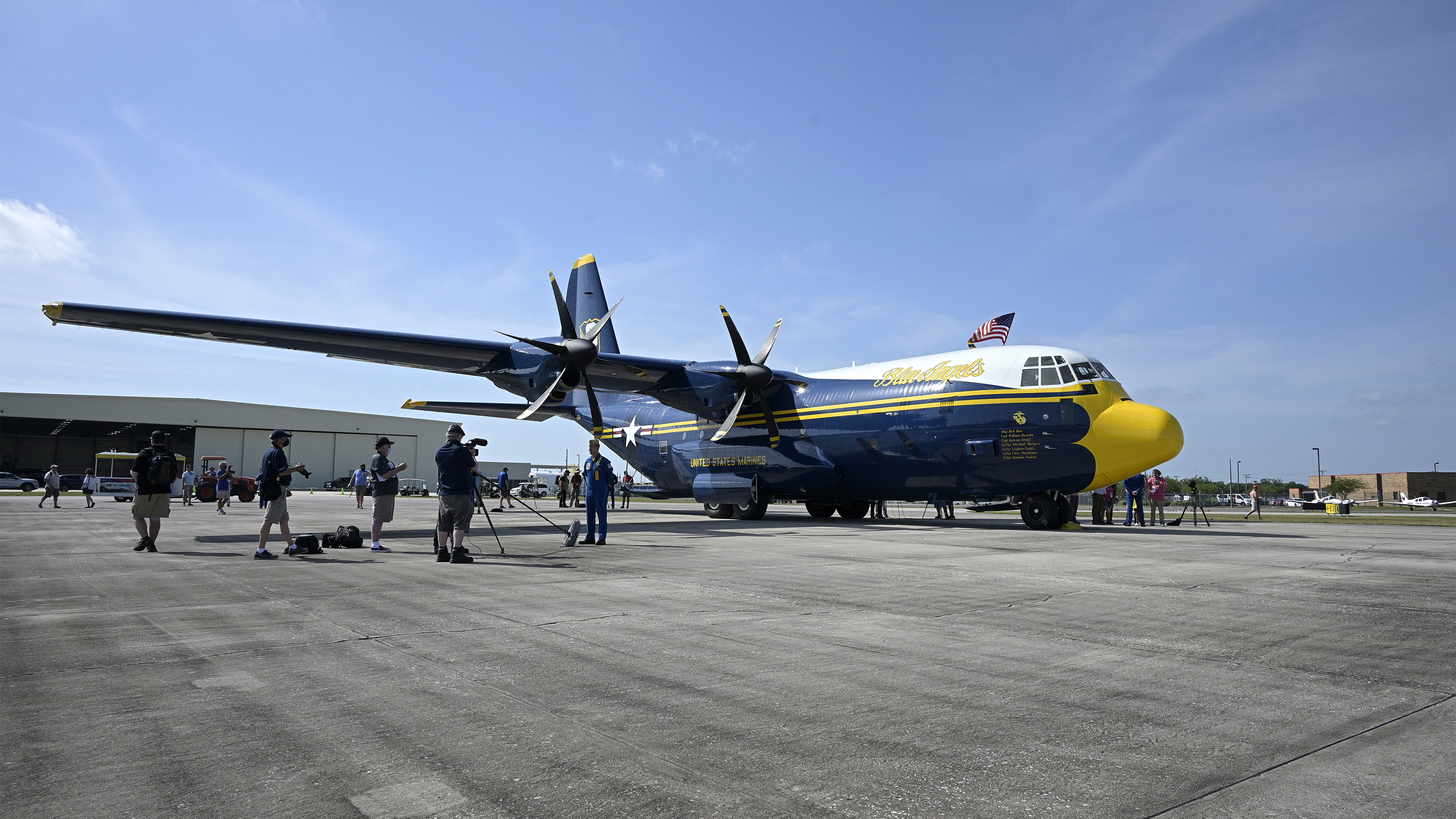 The U.S. Navy Blue Angels flight demonstration squadron C-130 Fat Albert plane arrives to the Sun 'n Fun Aerospace Expo. Photo by Phelan M. Ebenhack.