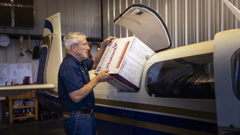 Ray Reher, a volunteer pilot for Flights for Life, takes delivery of blood for delivery in his Mooney Encore from Phoenix to Flagstaff, AZ.Deer Valley Airport (DVT)Phoenix, AZ USA