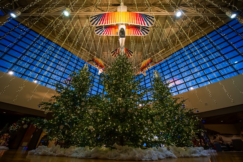 The EAA Aviation Museum’s Christmas in the Air open house pairs spectacular static aircraft displays with enchanting light displays. Photo by Connor Madison.