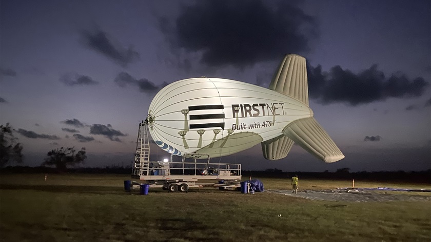 This aerostat was deployed in Louisiana to provide public-safety communications after Hurricane Laura in August 2020. Testing aerostats for providing rural broadband service will soon begin in Indiana. Photo courtesy of RTO Wireless.