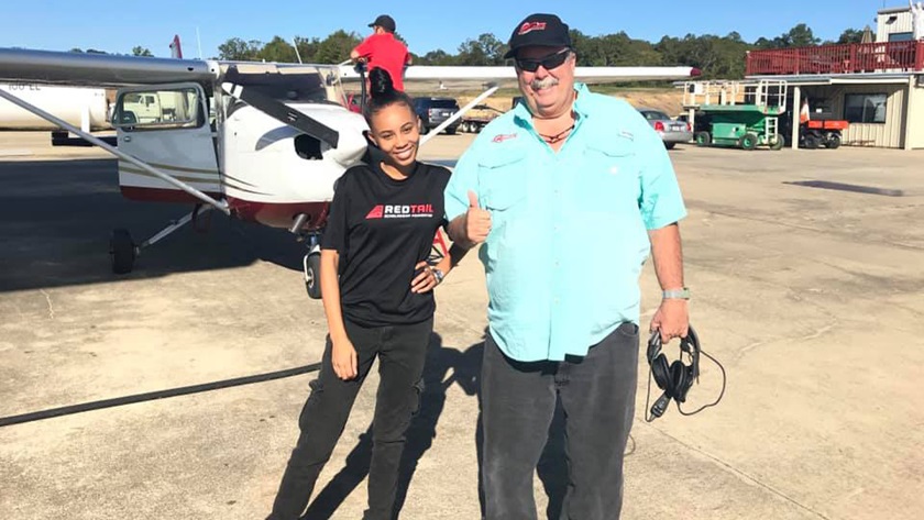 Morgan Johnson after passing her private pilote checkride. Photo courtesy of Red Tail Scholarship Foundation via Facebook.