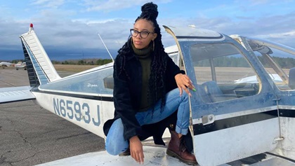 Johnson's longtime love of fashion finds inspiration from her new love of aviation. Photo courtesy of Red Tail Scholarship Foundation via Facebook.