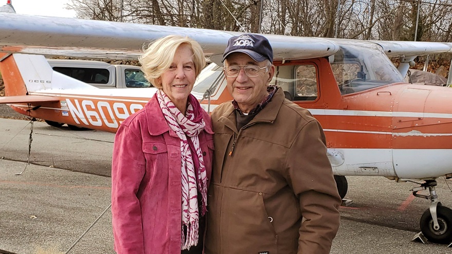 Joe Michallyszyn, right, took Julie Kiricoples for her first flight in a small airplane. For the 83-year-old pilot, it was his last; he then donated his 1969 Cessna 150K to MatchingDonors.com. Photo courtesy of MatchingDonors.com.