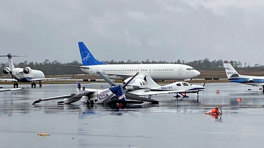 An EF0 tornado packing winds up to 85 mph touched down January 27 at Tallahassee International Airport. Photo courtesy of FL Aviation Center.