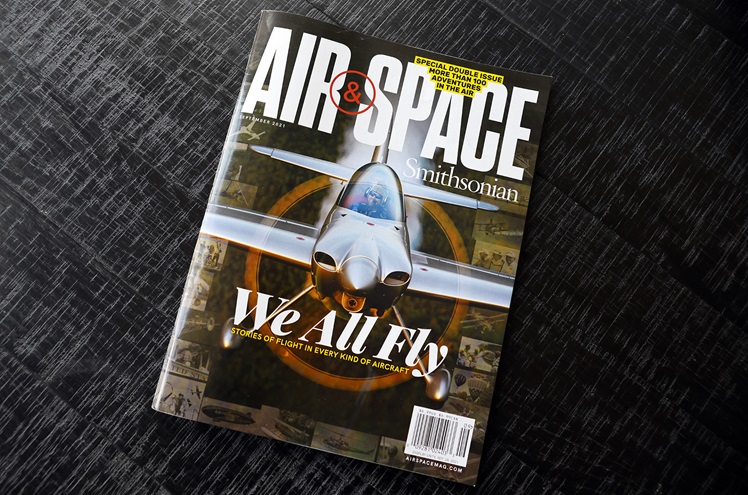 The September 2021 issue of 'Air & Space/Smithsonian' features a photograph taken by AOPA Senior Photographer Chris Rose of AOPA eMedia Editor Jim Moore (front seat) flying with Joe Brinker in an XtremeAir XA42. While the photo was not published as planned in 2014, it eventually found a home in print. Photo by Chris Rose.