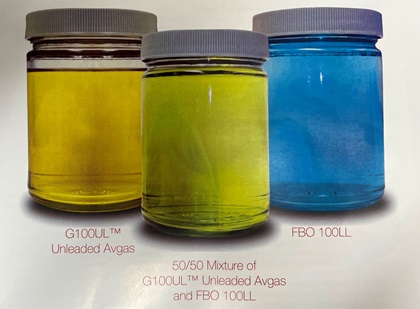 GAMI's G100UL is amber and appears green when mixed with blue avgas. Image courtesy of GAMI.