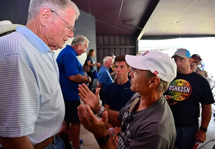 Sen. Jim Inhofe (R. Okla.) answers questions after a Congressional Forum with EAA Chairman and CEO Jack Pelton, center, and AOPA President Mark Baker, center, during EAA AirVenture. Photo by David Tulis.