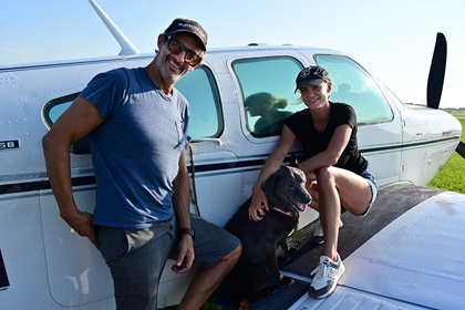 Beechcraft Bonanza pilot Ben Younger and Kimberly Hunt of New York are among the early arrivals July 24 for EAA AirVenture in Oshkosh, Wisconsin. Photo by David Tulis.