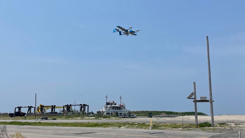 The test flights conducted under the FAA Beyond program, with a waiver to allow flight beyond visual line of sight, included two round trips between Ocracoke Island and Hatteras Island. Photo courtesy of the North Carolina Department of Transportation.