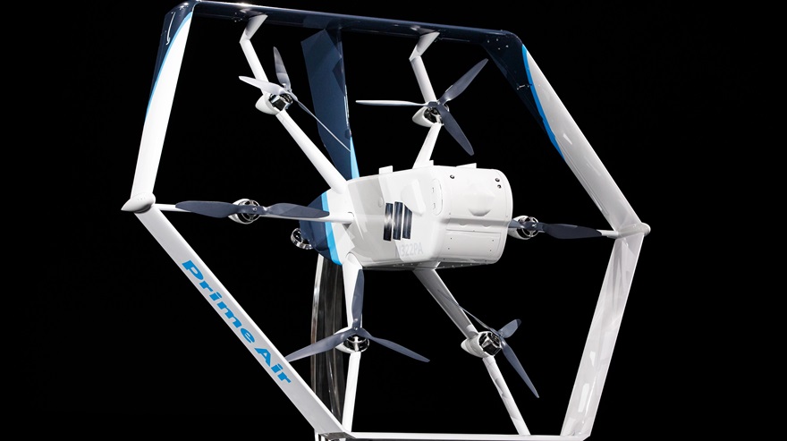 Two years after Amazon unveiled a drone built for package delivery, the FAA named the company as an industry co-chair of the committee tasked with recommending rules and standards that will allow drones like this to operate at scale. Photo courtesy of Amazon. 