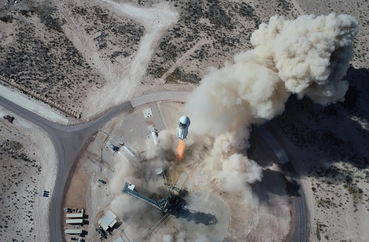 New Shepard NS-14 lifts off from Launch Site One in West Texas on January 14. Photo courtesy of Blue Origin.
